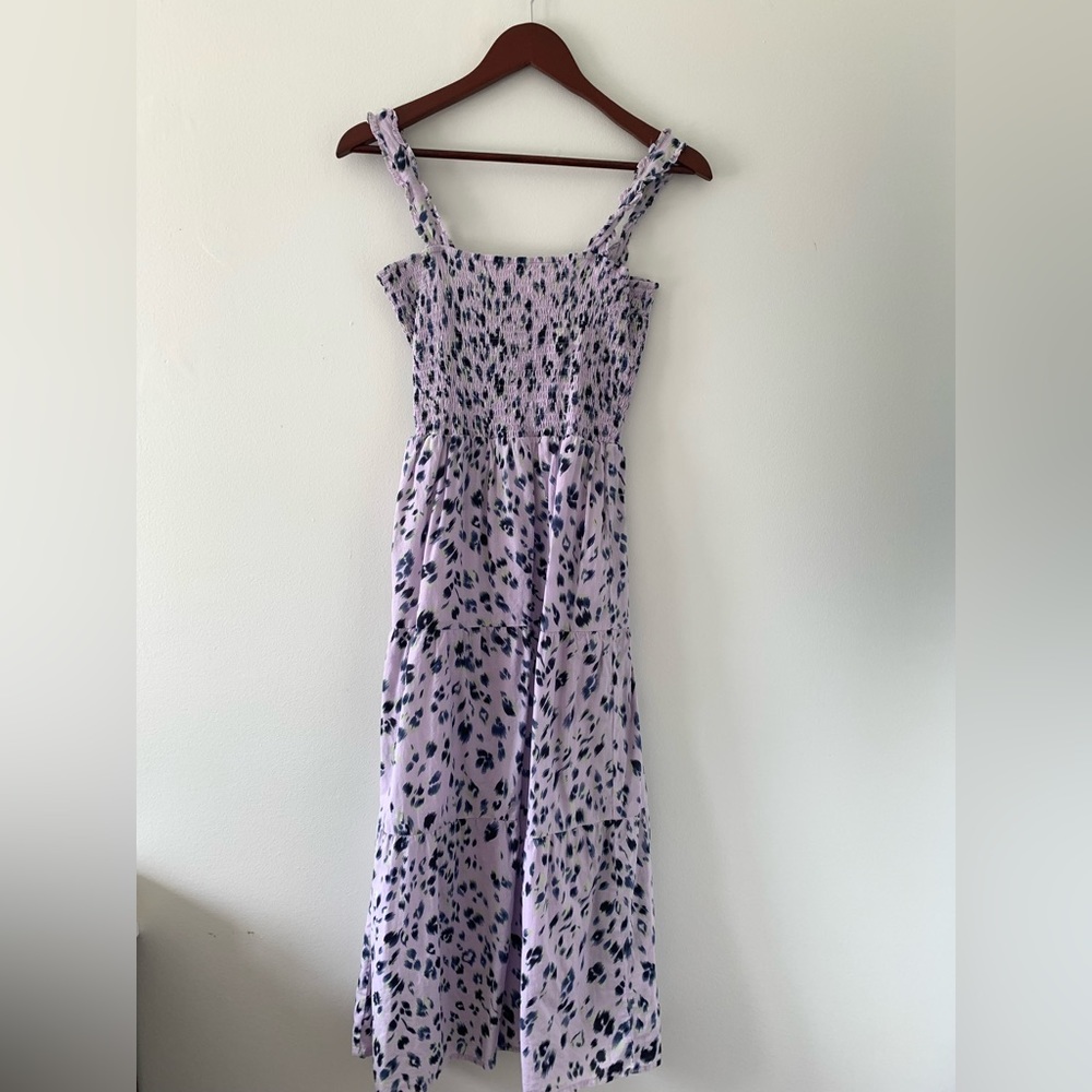 Heartloom Smocked Purple Print Adjustable strap full length Dress
